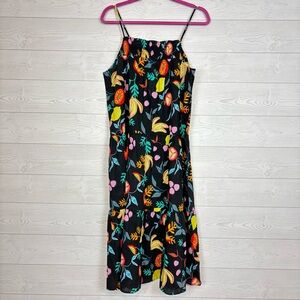 NWT J. CREW Factory SMOCKED TIERED BLACK FLORAL FRUIT SUN DRESS SIZE SMALL $98